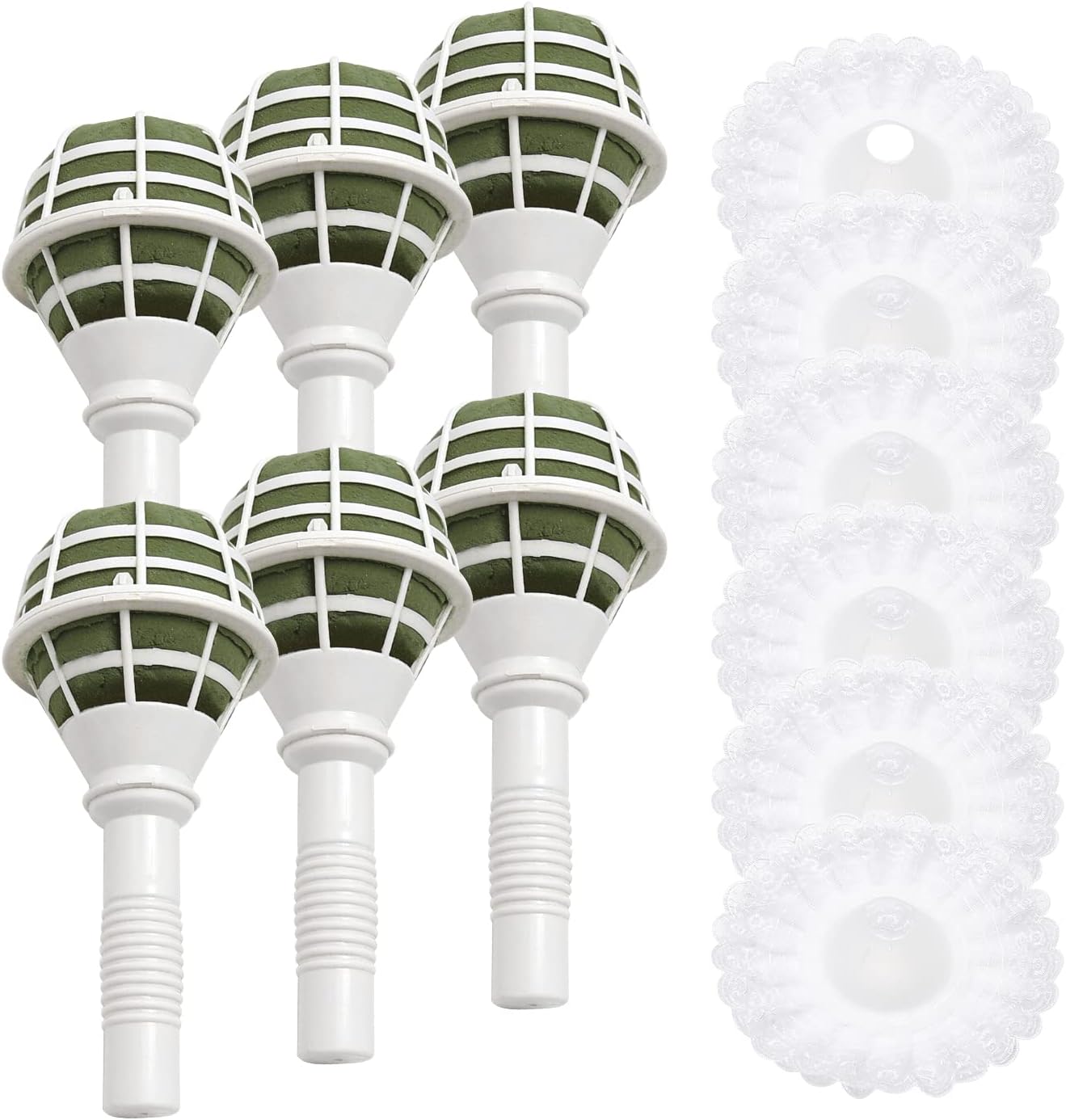 6 Pcs Floral Foam Bouquet Holder with 6 Pcs White Lace Fabric for Artificial Flowers for Wedding Floral Arrangements Gardening Supplies