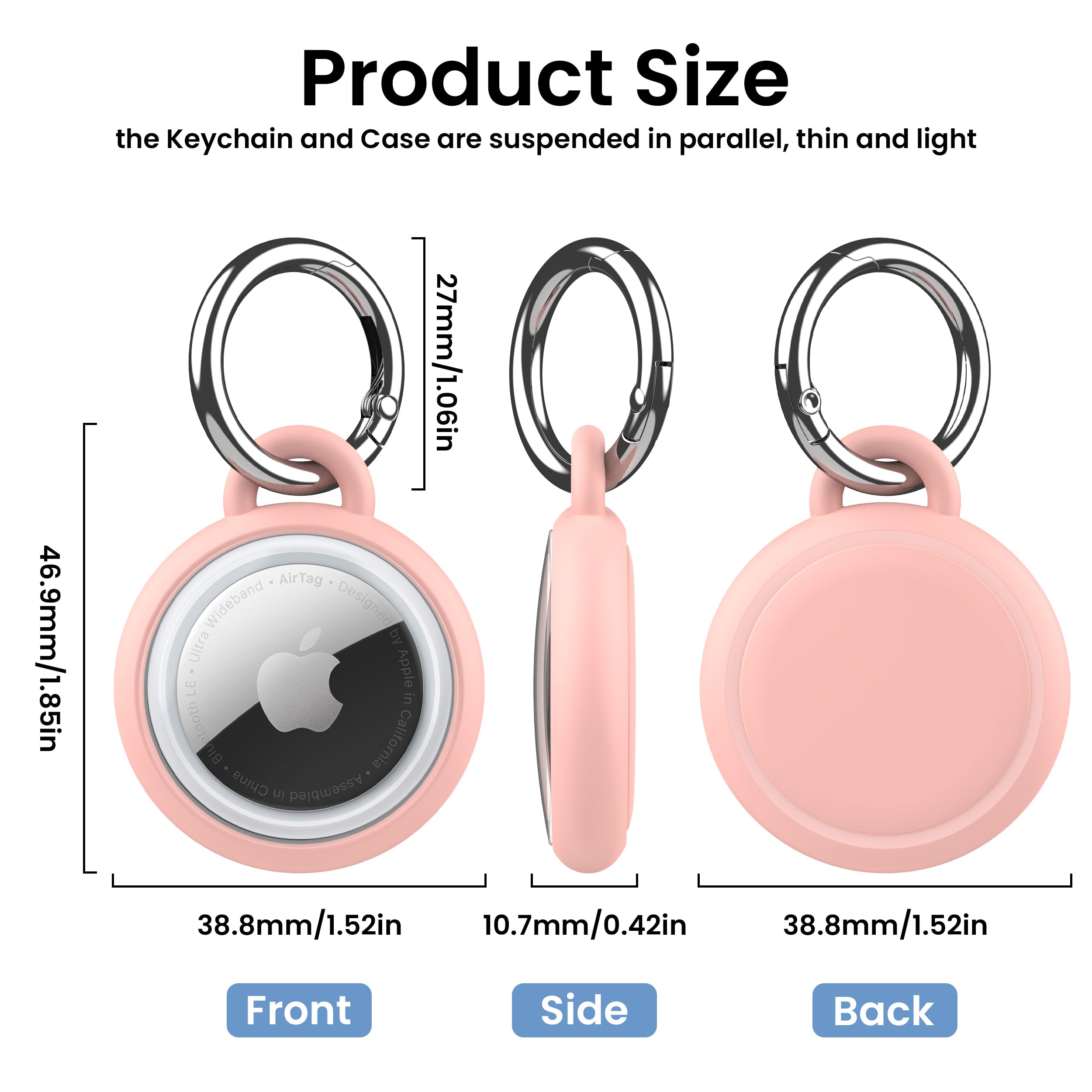 AirTag Holder Waterproof Silicone Case with Keyring, 2026 Upgraded Protective AirTags TPU Case Tracker Cover for Keys, Bags, Luggage, Pet Collars,Scratch-Resistant for Apple Air Tags (Pink) — view 2