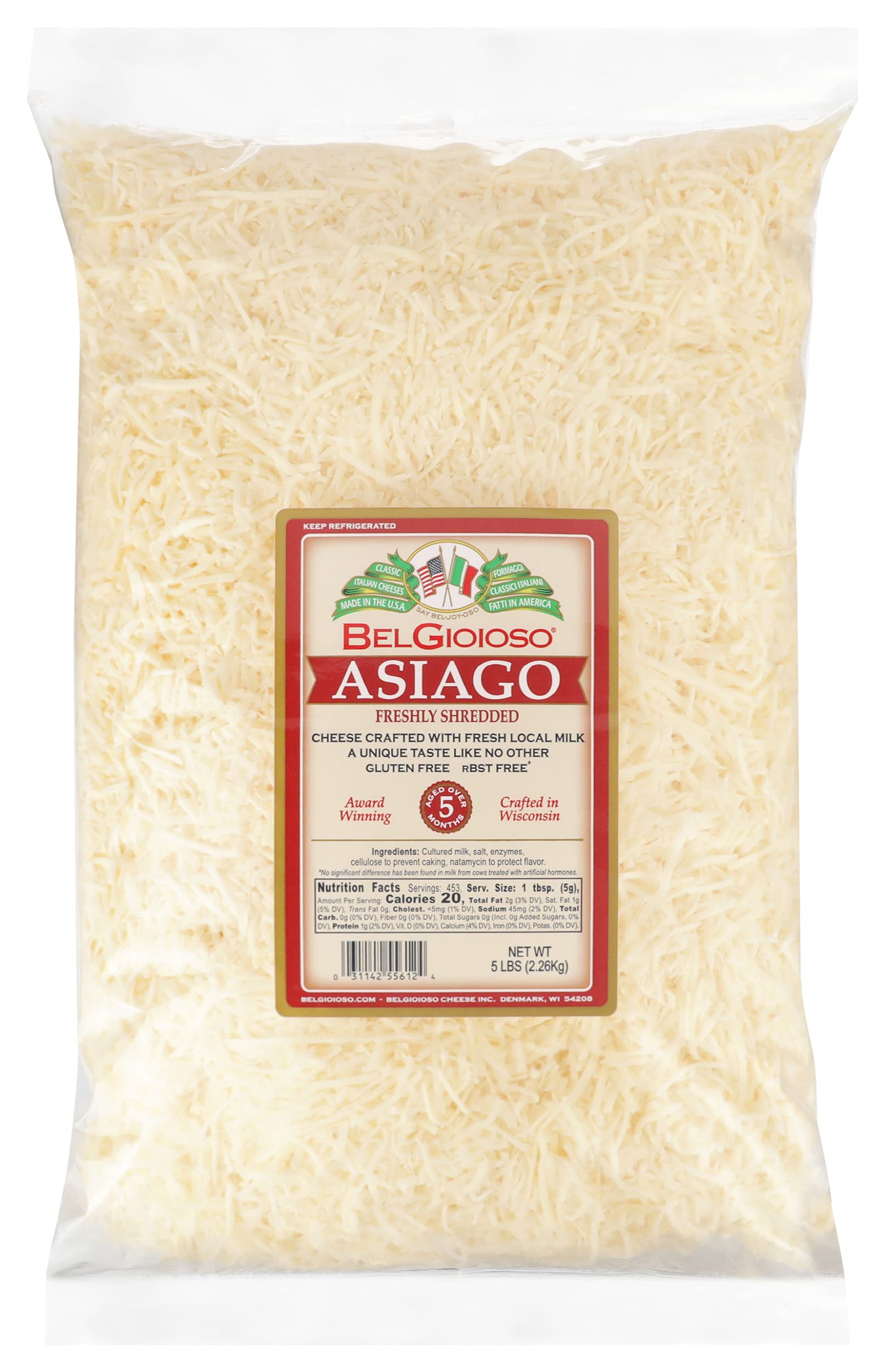 Belgioioso Cheese Bag Shredded Asiago, 5 lb