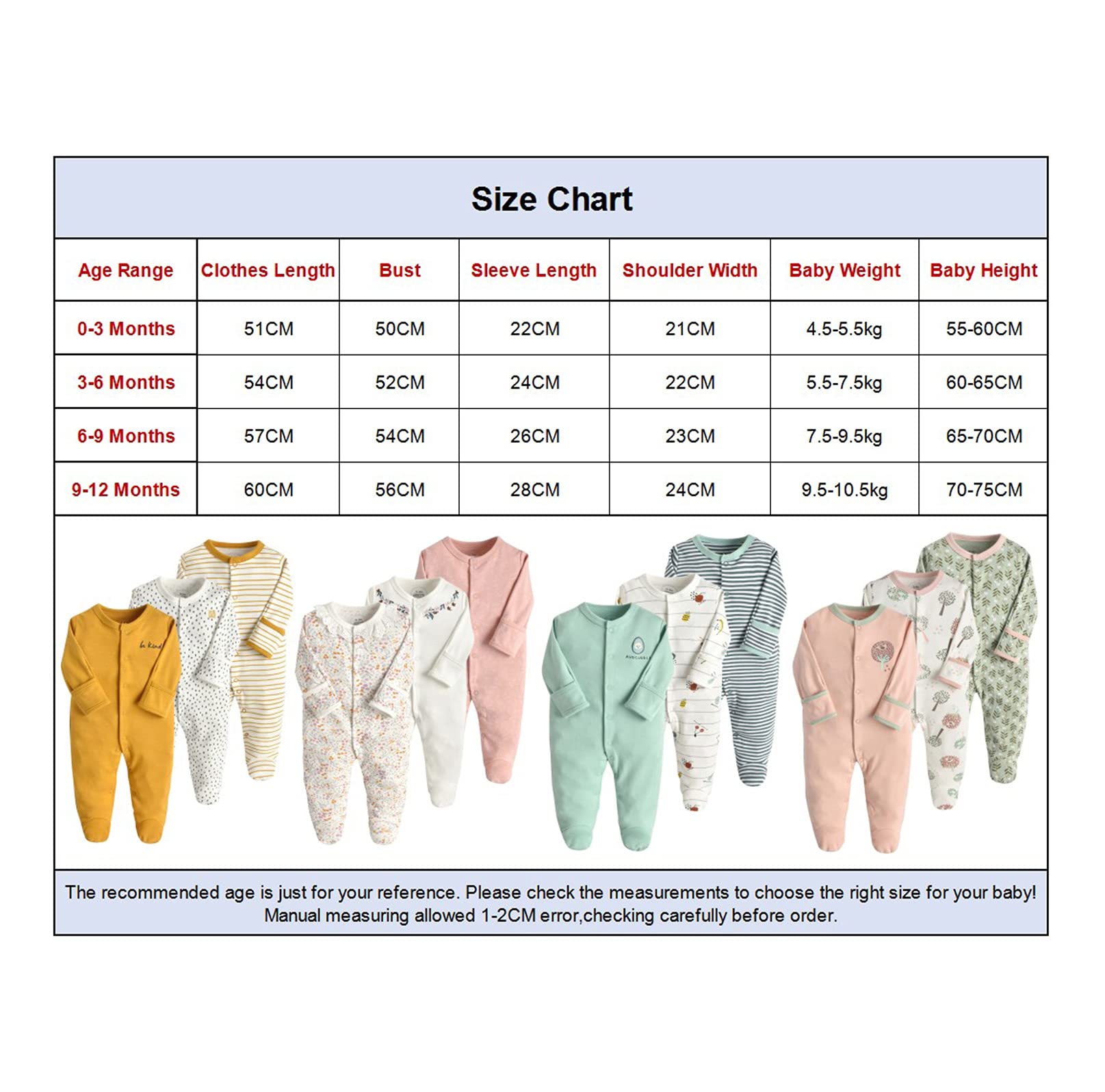amropi Bebé Niñas Niños Mono Peleles Algodón Pijama Mameluco de Manga Larga Pack de 3 por 0-12 Meses