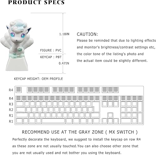 Miniatura 4 de Pikachu - Teclas de anime japonés blanco, lindas teclas compatibles con interruptores Cherry MX, teclado mecánico personalizado para juegos (Vulpix)