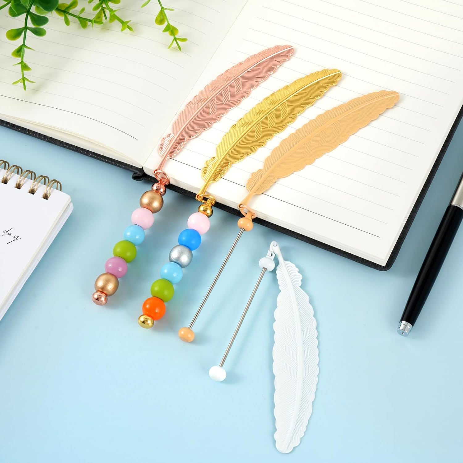 15 Pcs Beadable Bookmarks DIY Feather Metal Bookmark Bars for Beads and Charms, Blank Pendant Bookmarks for Teachers Students, Book Lovers Craft Supplies - Image 5