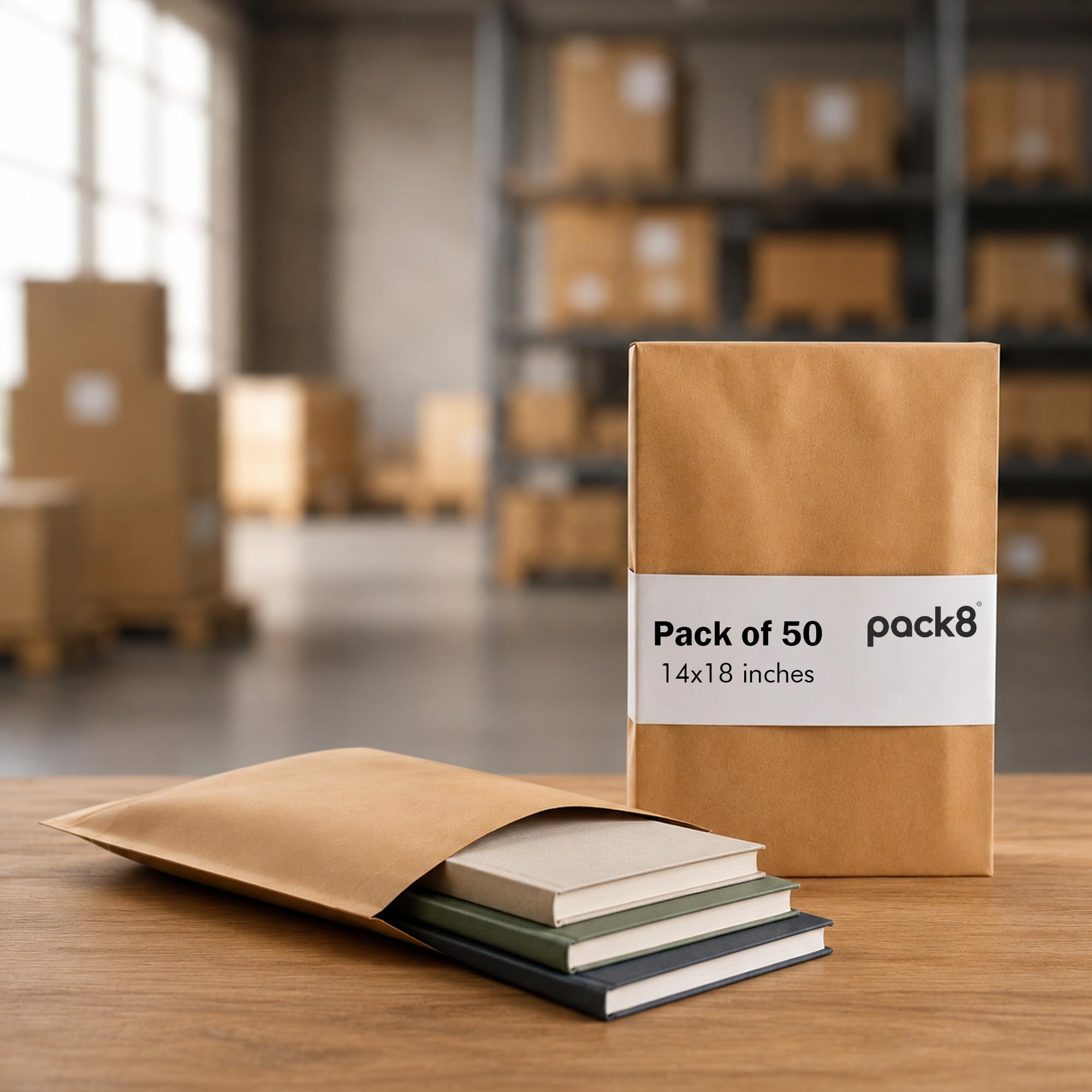 PACK8 Kraft Paper Mailing Bags 14" x 18" – Self Seal Postal Bags with Adhesive Flap | Recyclable Paper Mailer for Clothing, T-Shirts & Small Parcels | Pack of 50
