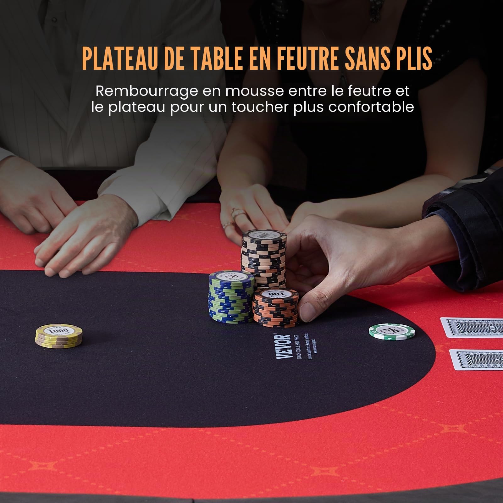 VEVOR Table de Poker Pliable 229 cm pour 10 Joueurs Table de Casino Blackjack Texas Holdem avec Rails Rembourrés et Porte-Gobelets en Acier Inoxydable Table de Jeu de Cartes Jeu de Société Maison