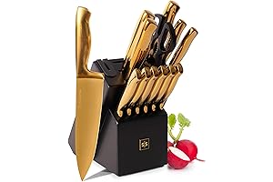 Sleek and Sophisticated: Our Black and Gold 14-Piece Knife Set