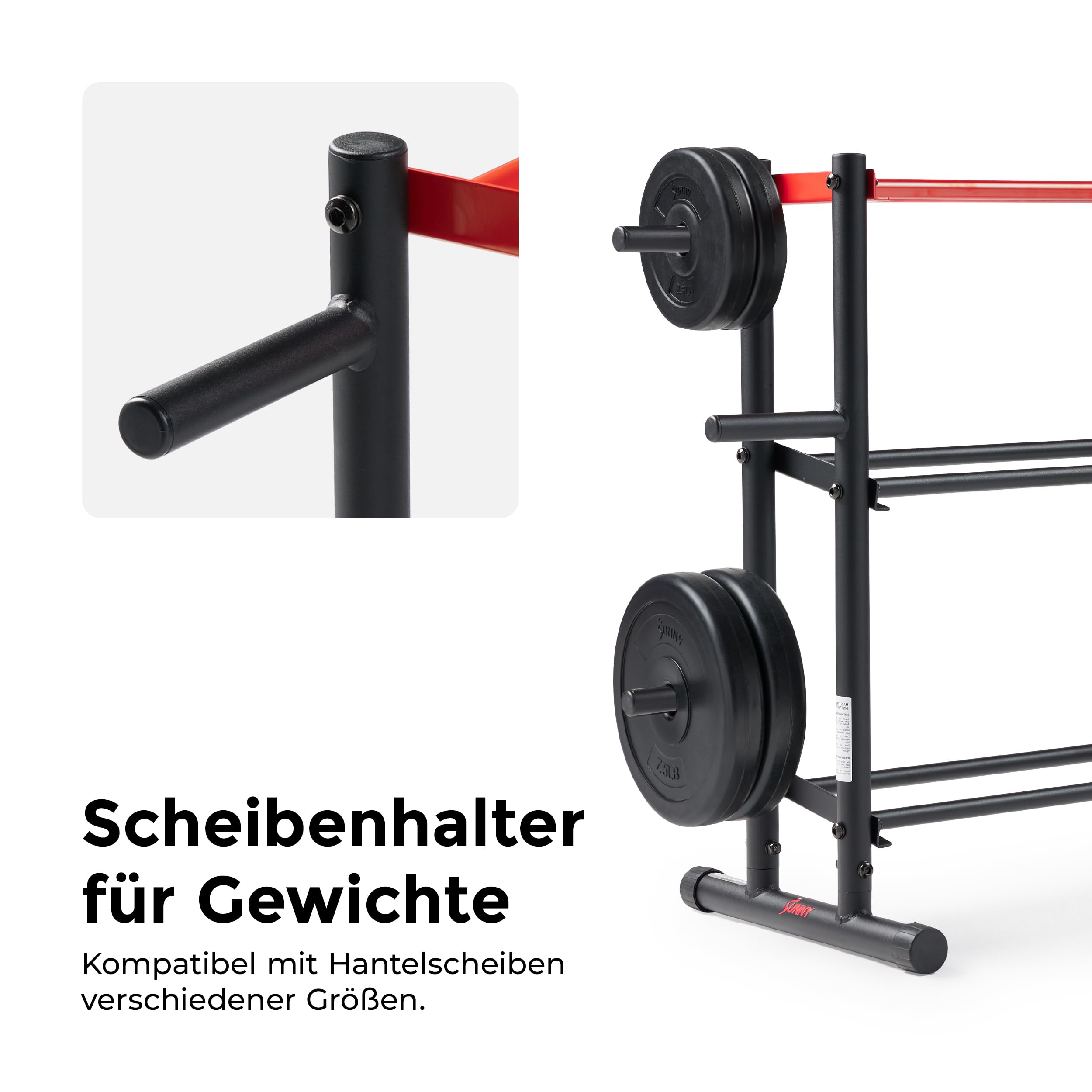 Sunny Health & Fitness Multifunktionaler Hantelständer aus Metall für Kurzhanteln, Kettlebells, Hantelscheiben, Langhantel & Medizinball – Robuste Ablage für das Heimtraining