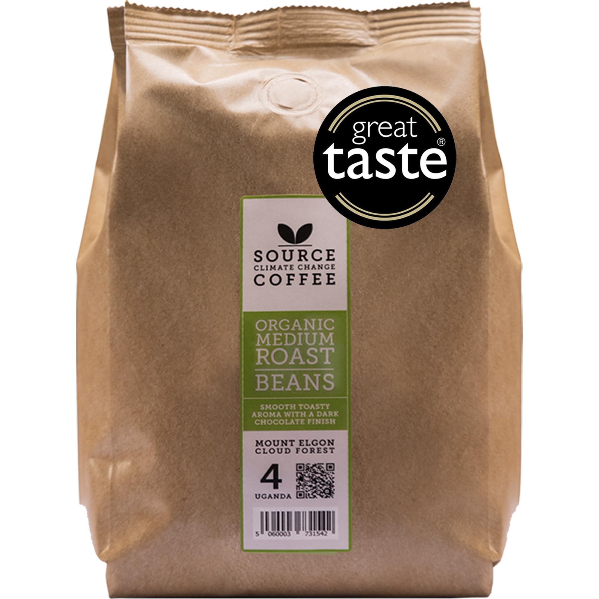 Whole Coffee Beans - Organic, Award Winning Medium-Dark Roast by Source Climate Change - Single Origin, Traceable & Freshly Roasted (500g, Uganda)
