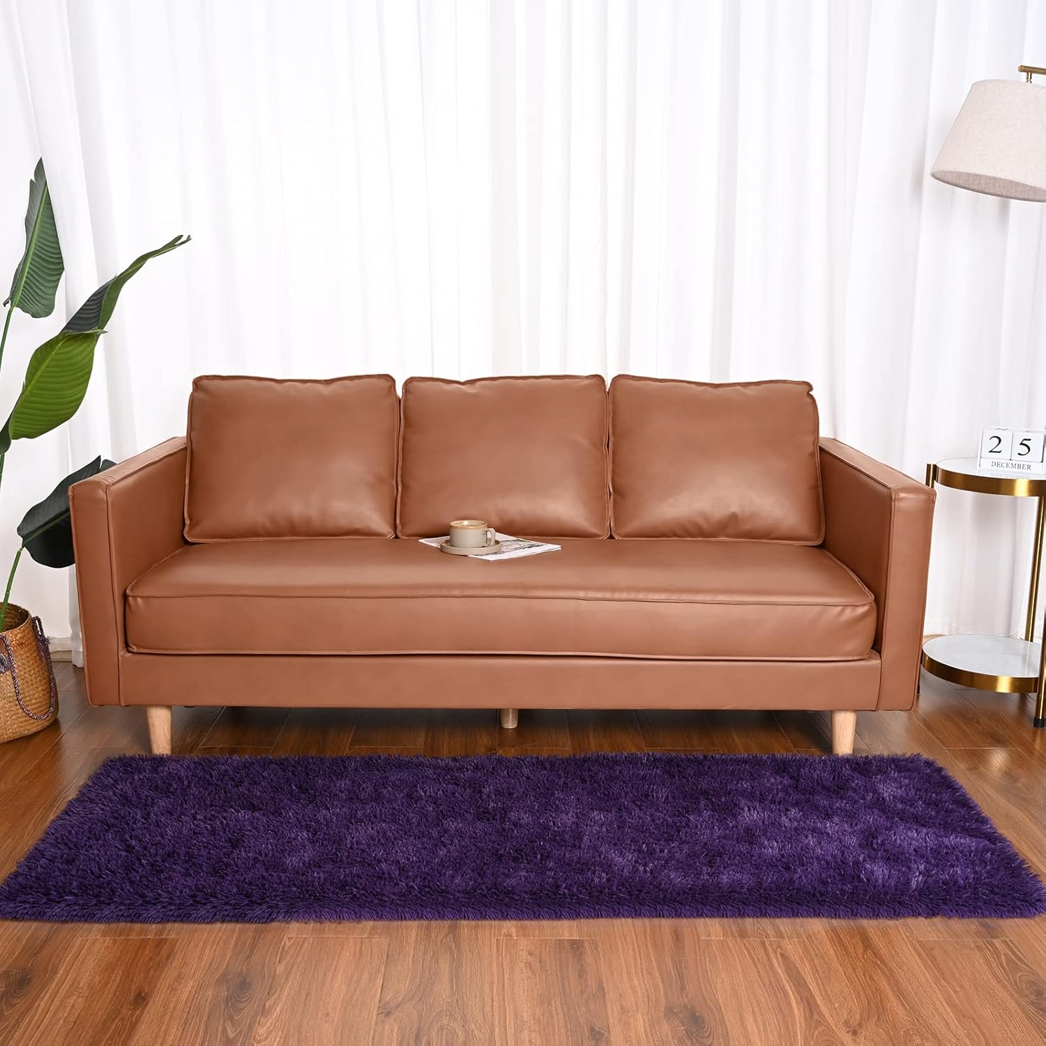 Runner Rug for Bedroom, 2x6 Soft Shag Fluffy Area Rugs for Girls Boy's Room, Plush Shaggy Carpet with Non-Slip Bottom for Living Room Dorm, Dark Purple