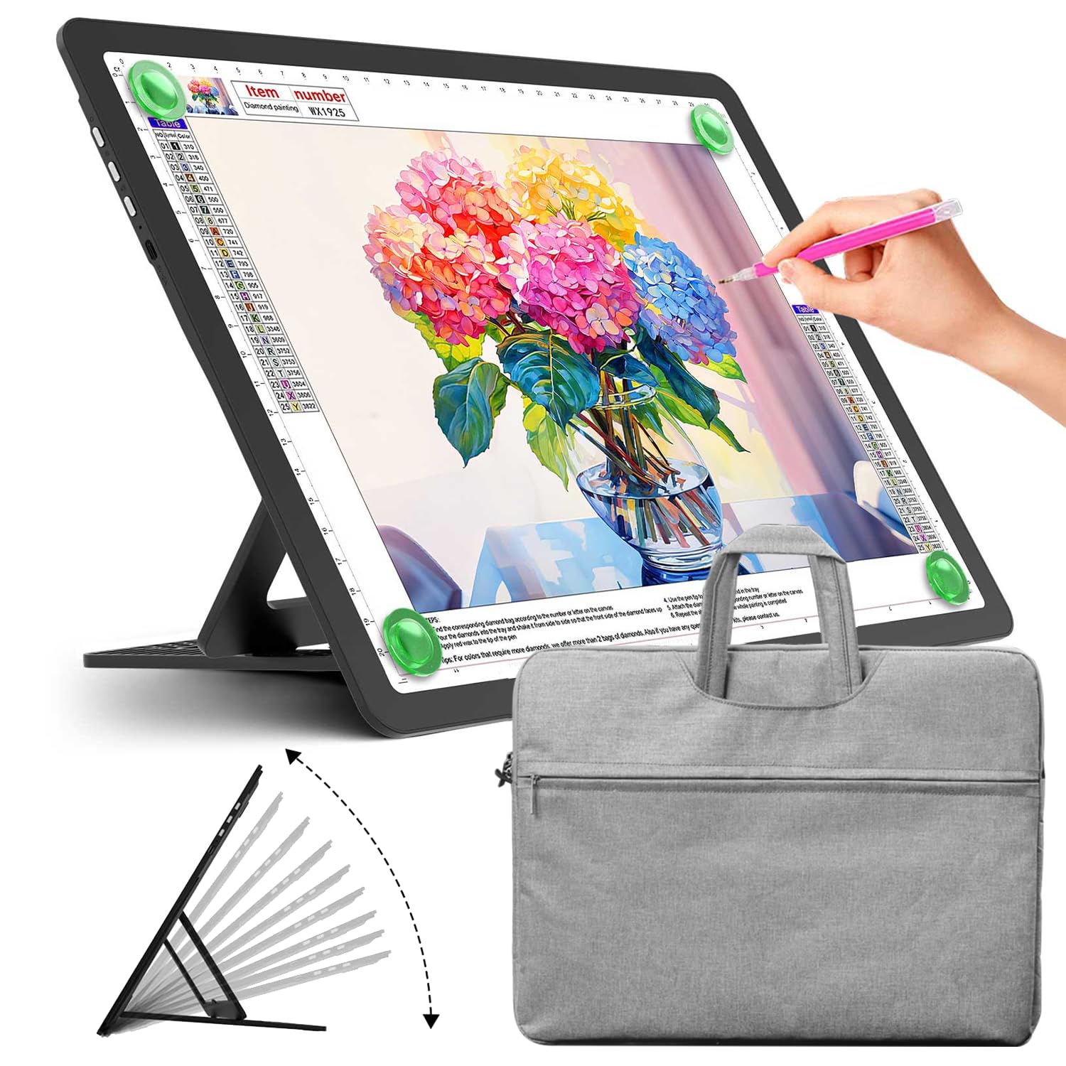 Zocelight Rechargeable A4 Light Pad with Built-in Stand & Bag,Super Bright Magnetic Light Box For Tracing,Wireless Diamond Art Light Board with Side Buttons, Light Table for Diamond Painting,Sketching
