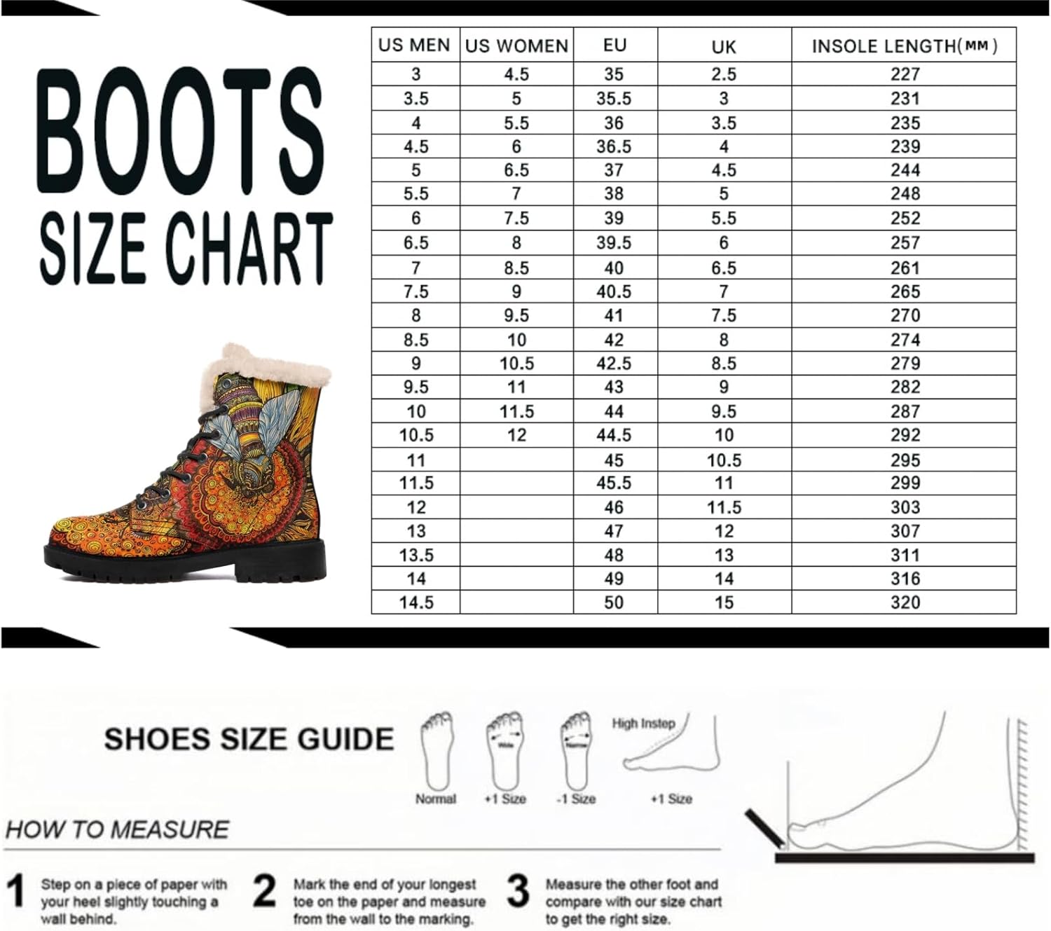Bohemian Artistic Winter Boots for Women with Sun Moon Bee Mandala Patterns,Lace-up Cozy Snow Boots with Faux Fur Lining