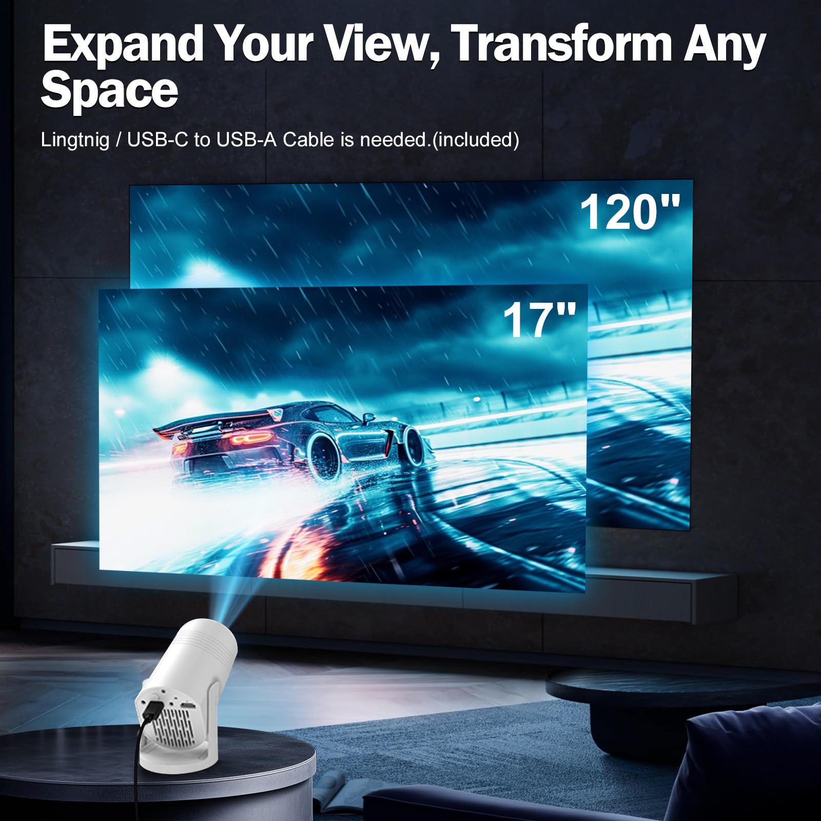 Wireless Mini Projector with WIFI 6 and Bluetooth, 4K 1080P Support Portable Projector 180° Rotatable. 17"-130" Screen Video Projector. Compatible for Smartphone, Laptop, PC(Q6 mate) - 4
