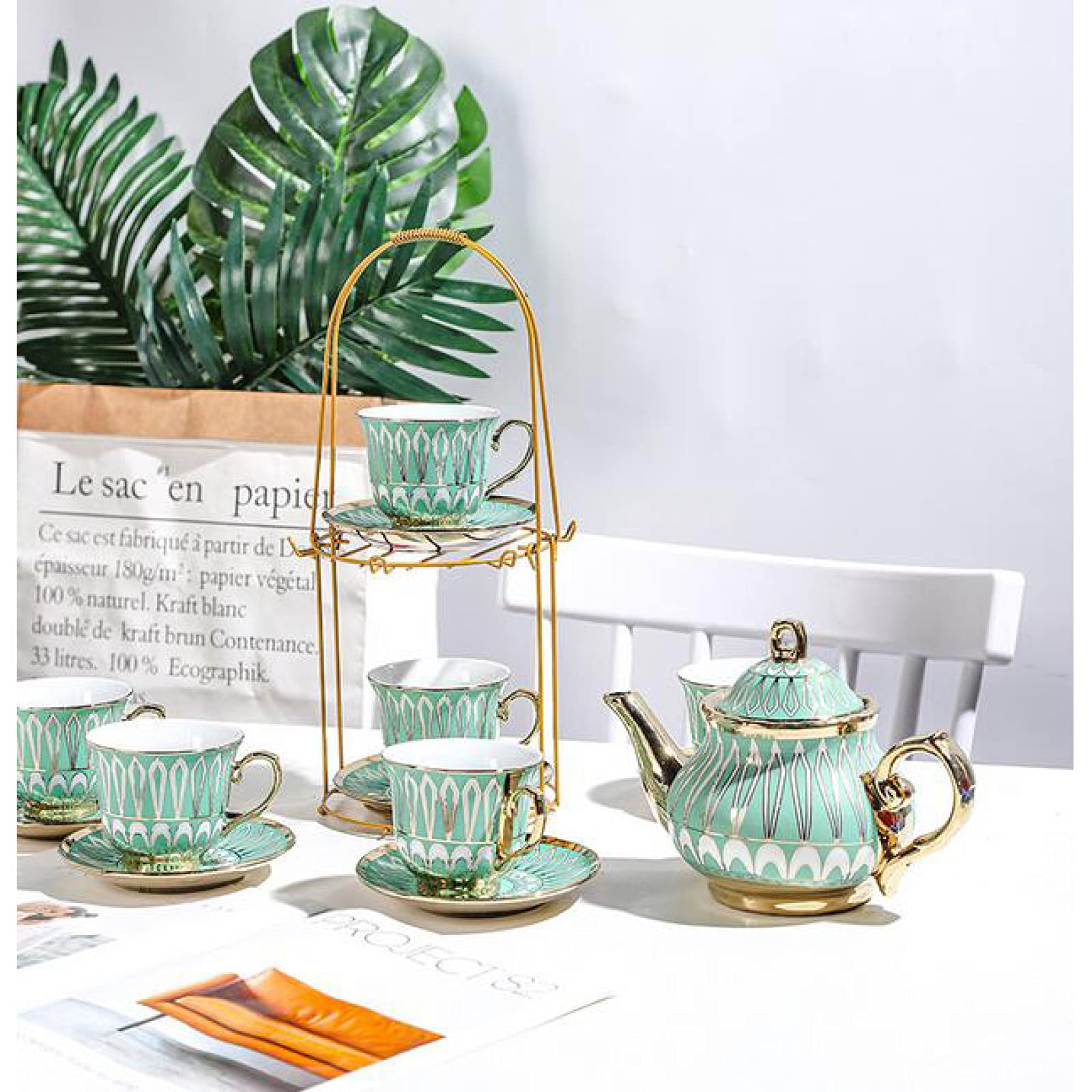 Brytyjski porcelanowy zestaw do herbaty z filiżankami i spodkami, ceramiczny zestaw czajniczek z uchwytem na kubki, elegancki serwis do herbaty dla dorosłych, popołudniowa herbata, kawa, idealny na