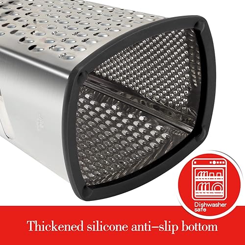 Miniatura 5 de Ourokhome Rallador de queso con asa, rallador de caja de acero inoxidable, triturador de verduras de cocina de 4 lados con recipiente para