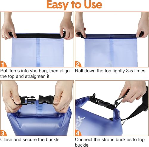 Miniatura 5 de Paquete de 5 bolsas secas impermeables para mujeres y hombres de 10 L mochila flotante transparente bolsa seca ligera bolsa de almacenamiento seca