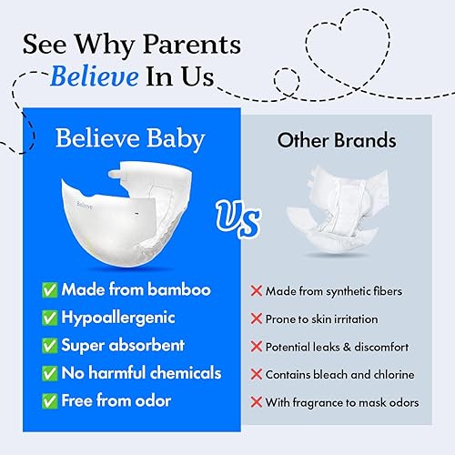 Miniatura 6 de Believe Pañales tamaño 4 (22-37 libras) Pañales de viscosa de bambú, 35 unidades, pañales naturales para bebé, sin químicos y sin fragancia, pañales