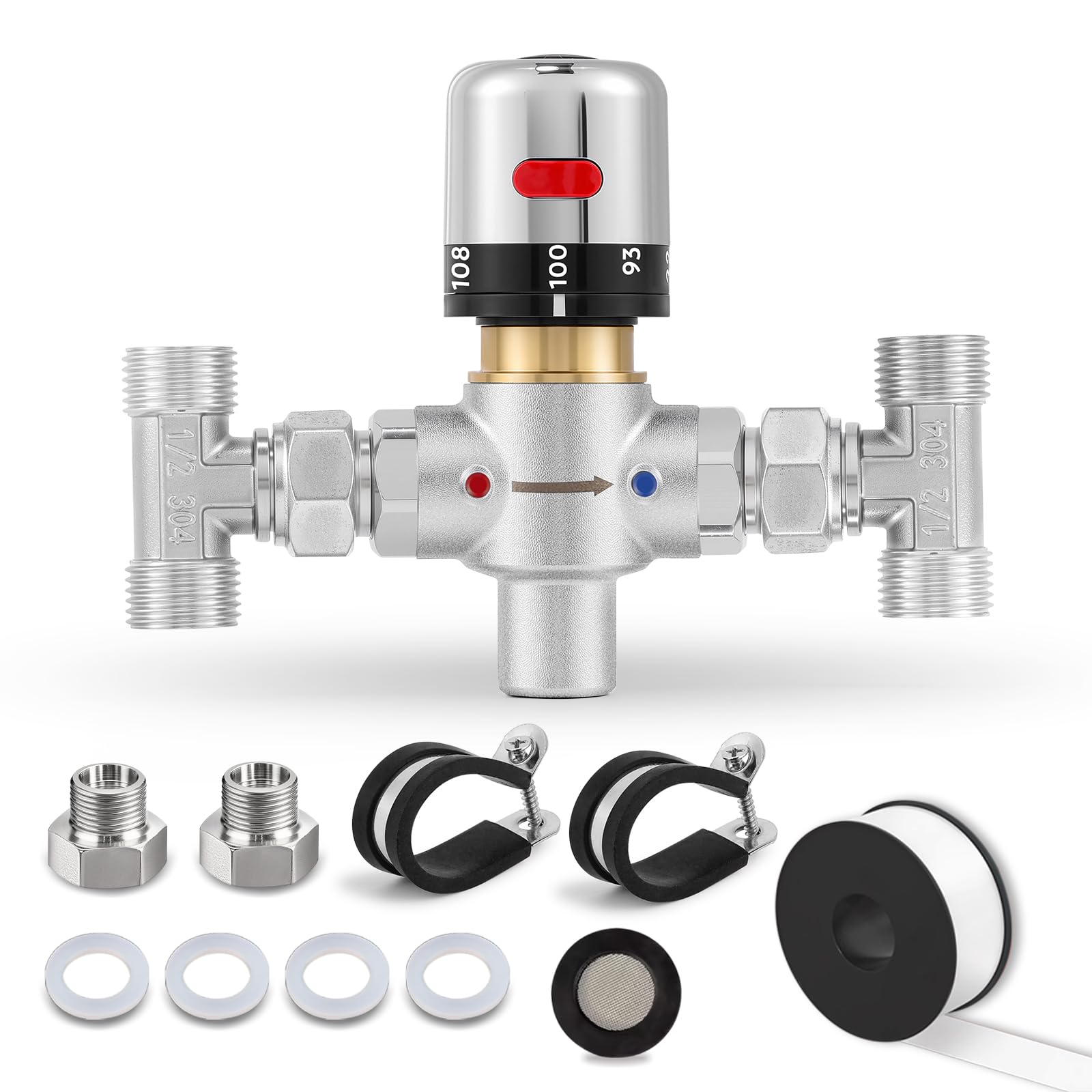 Einstellbares Temperatur-Bypass-Sensor-Ventil-Set für sofortiges Heißwasser-Umwälzsystem, Ersatz für das Kunststoff-Sensorventil, kompatibel mit 500800, 500805
