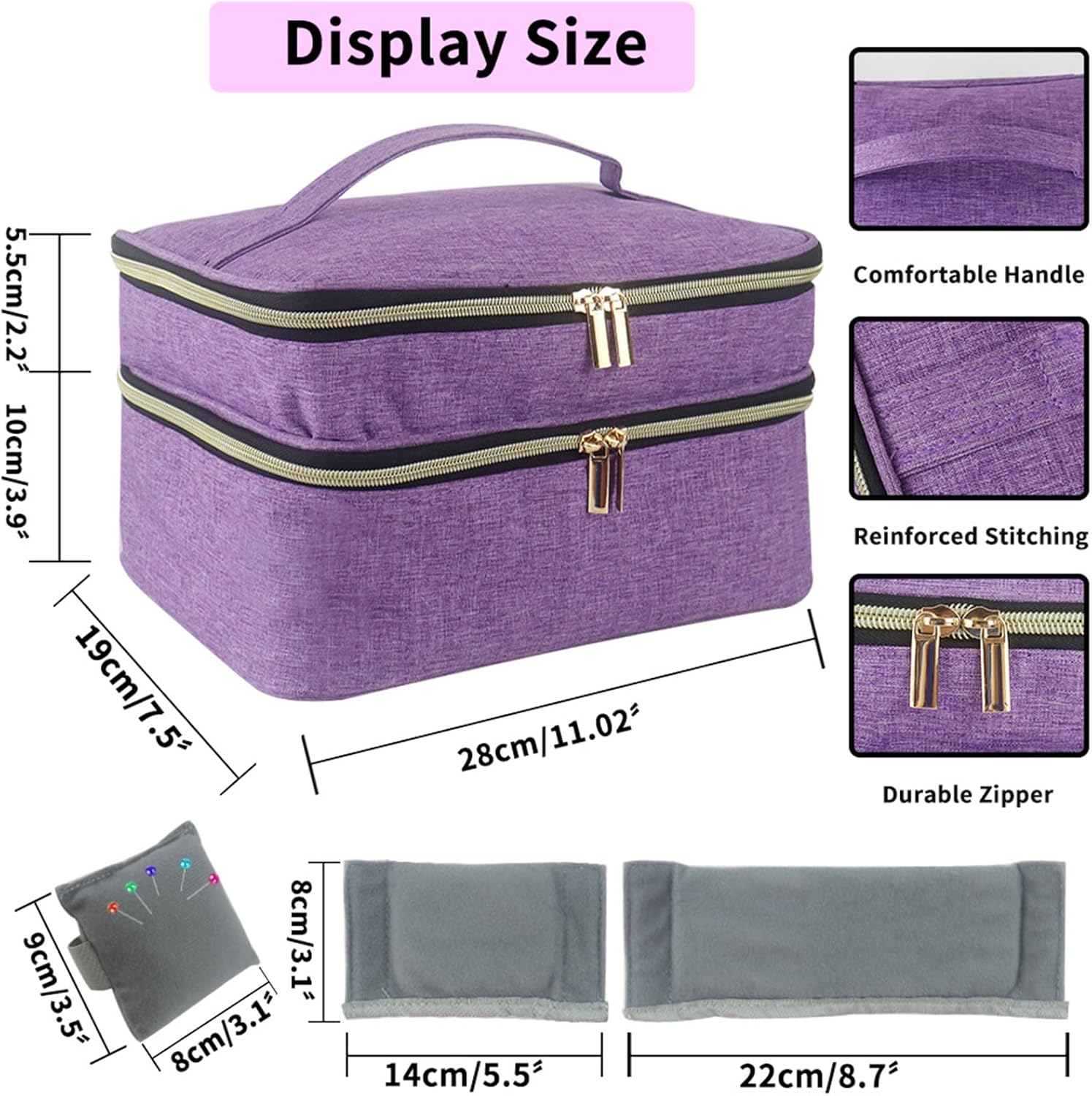 Meichoon Sewing Supplies Storage Bag Large Capacity Designed with Double-Layer Structure with Multiple Pockets and Compartments Inside DIY & Well Organized Waterproof Protective Convenient Purple
