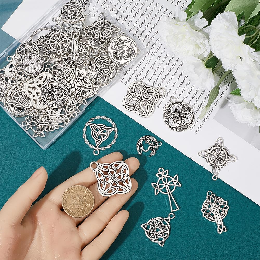 SUNNYCLUE 1 Box 48Pcs 8 Styles celtics Knot Charms Bulk Trinity Knot Charm Large Alloy Chinese Tibetan Silver Antique Style Connector Charm for Jewellery Making Charms DIY Craft Necklace Bracelet Ear - Image 3