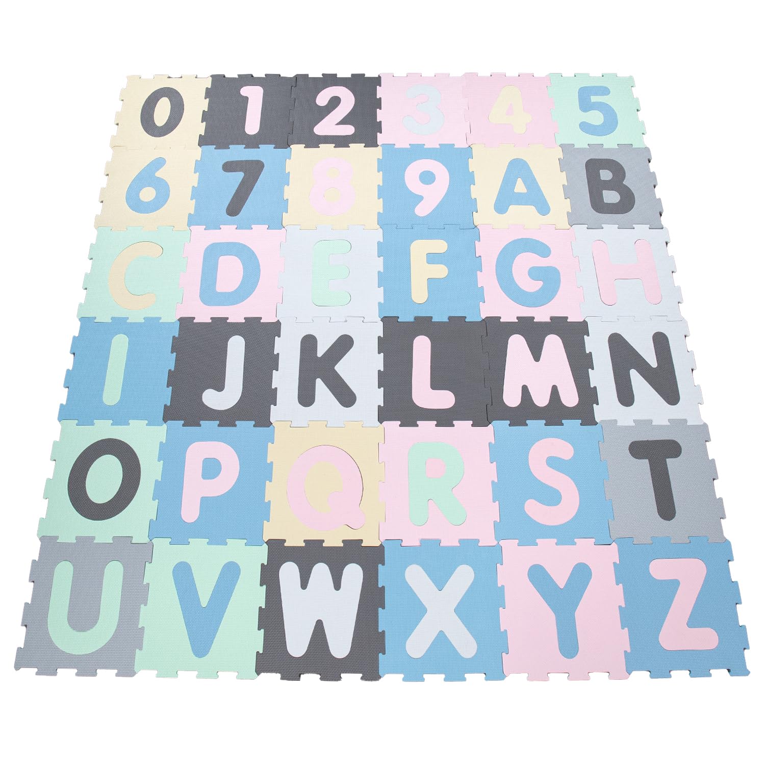 Paco Home Alfombrilla de Puzle para Bebé Infantil Antideslizante Números Letras Pastel 36 Piezas XXL Fácil de Limpiar Habitación Infantil, tamaño:32x32 cm x 36 uds., Color:Multicolor