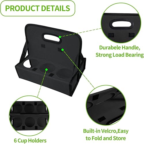 Miniatura 3 de Boczif Cup Caddy - Portabebidas portátil o latas reutilizables, soporte para 6 tazas con asa, se pliega para llevar café, vino, cócteles, asegura de