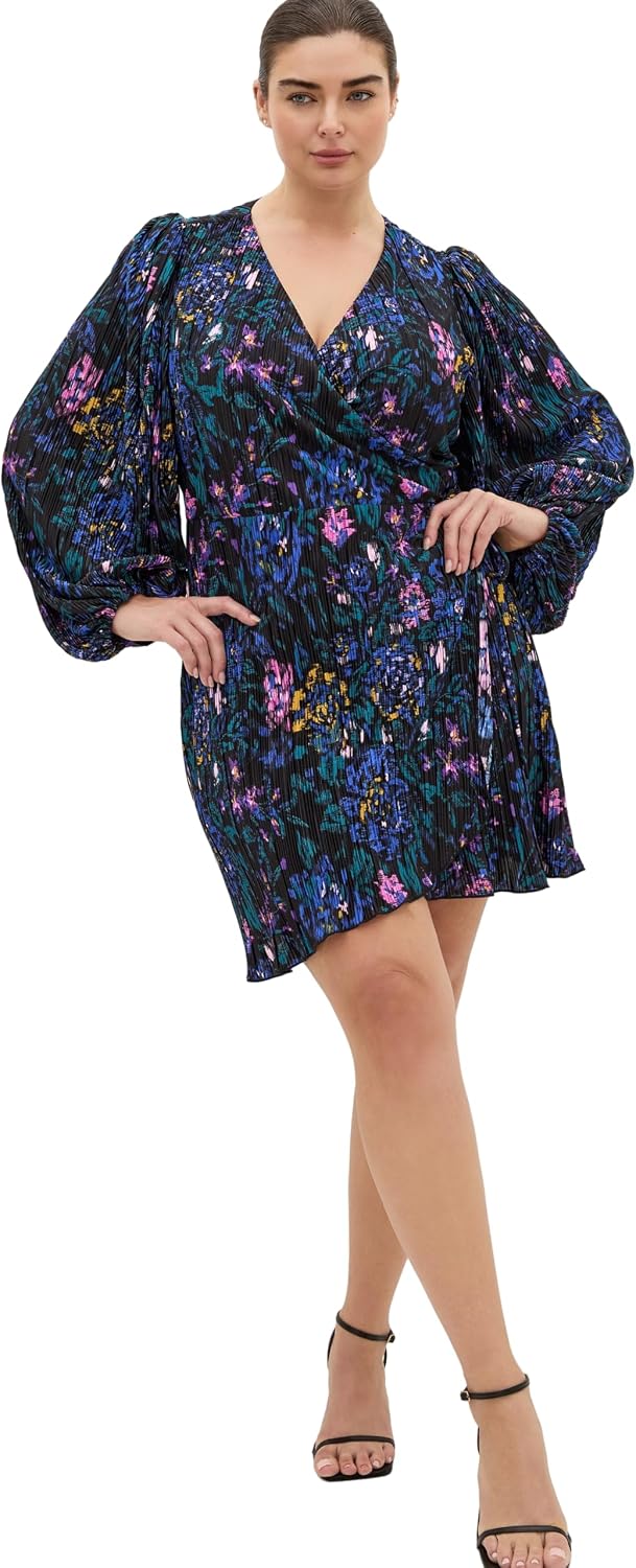 City Chic Plus Size Dress - Kira Etched Print Wrap Mini