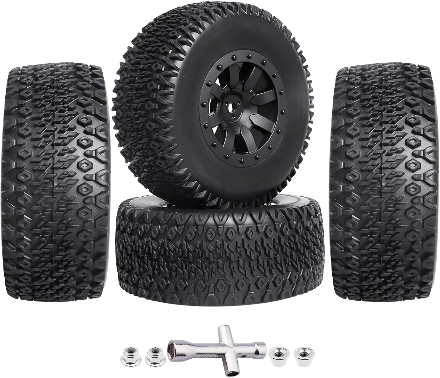 RC Wheel Set 4pcs Tires and Wheels Rims Pre-Glued SCT Tires for 1:10 RC Short Course Truck Slash 4x4 2WD VKAR 10SC HPI Losi SCT Redcat Blackout SC (Style B)