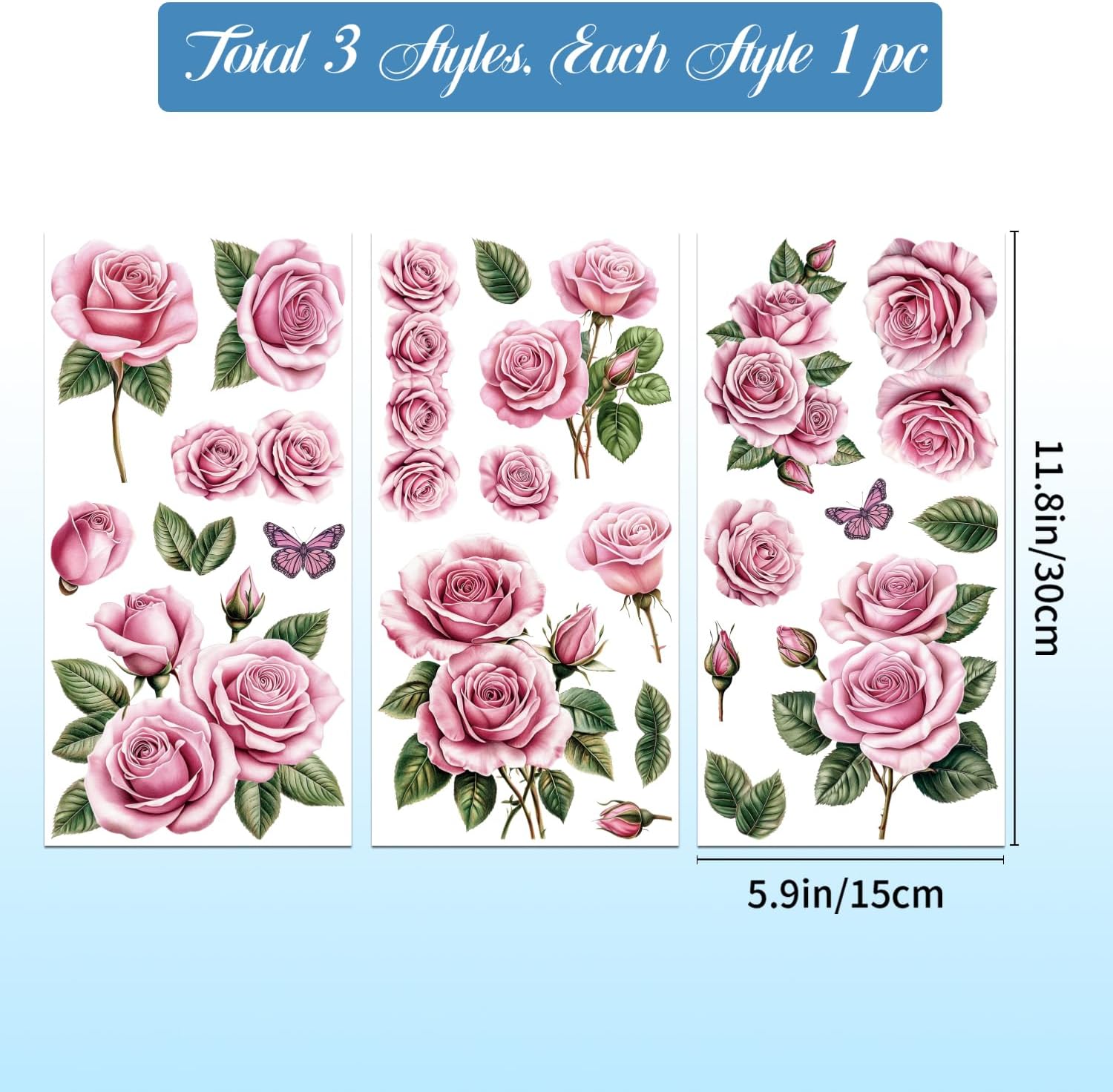 GLOBLELAND 3 Sheets Pink Rose Rub on Transfer for Furniture 6×12 inch image 3