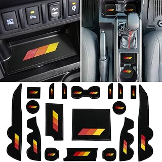 LOCOY Center Console Liner for Toyota Tacoma Accessories 2016 2017 2018 2019 2020 2021 2022 2023 Double Cab Cup Holder Insert, Door Pocket Pad, Tricolor Interior Mat (Yellow-Orange-Red, Black Trim)