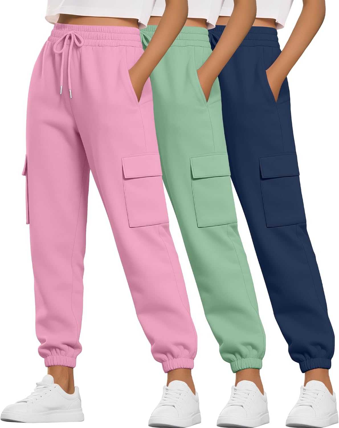 Neer 3 Pack Women's Cargo Sweatpants Joggers Pants Causal Gym Athletic Workout High Waist Bottom Y2k Fall Outfits with Pocket