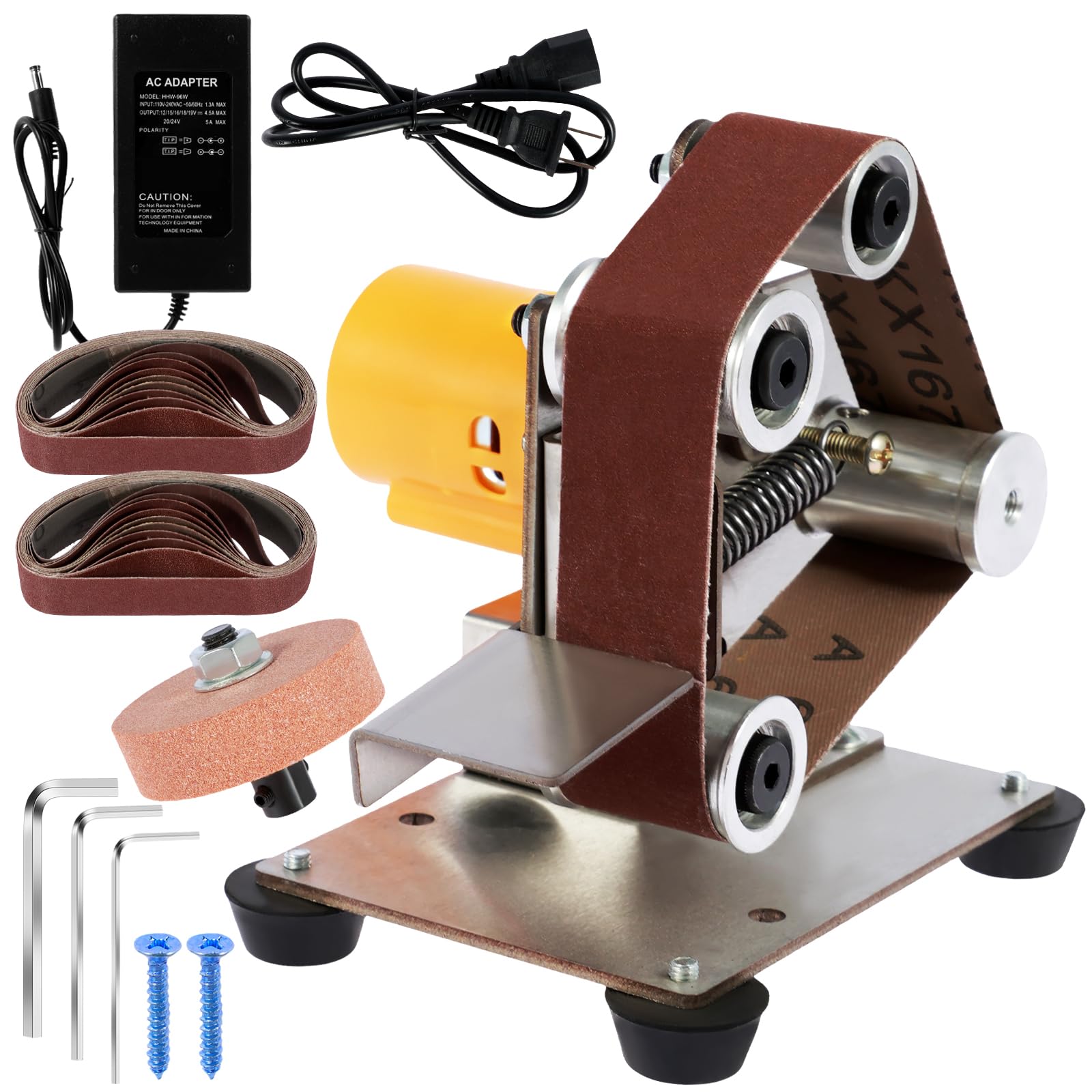 Mini Belt Sander Electric Belt Grinder 7 Adjustable Speed Electric Polishing Sharpener Machine Table Top Grinder Polisher 120-1000 Grit Small Electric Sander with 10 Sanding Belt for Metal Wood