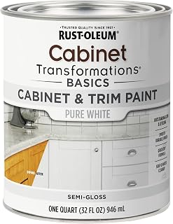 Rust-Oleum Transformations Basics Pure White Cabinet & Trim Paint Quart - Semi-Gloss Scratch-Resistant Kitchen Refresh