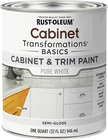 Rust-Oleum 372007 Transformations Basics Cabinet & Trim Paint, Quart, Pure