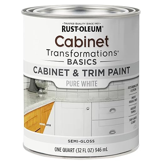 Rust-Oleum 372007 Transformations Basics Cabinet & Trim Paint, Quart, Pure White, 32 Fl Oz (Pack of 1)