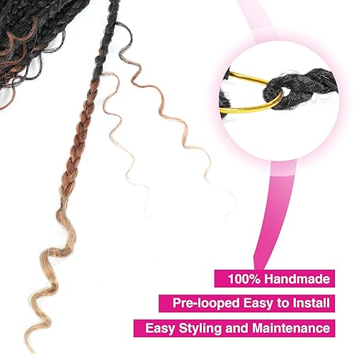 Miniatura 5 de Extensiones de cabello sintético de ganchillo de 10 pulgadas, trenzas de caja Goddess 3X estilo bohemio con extremos ondeados, 16 mechones por