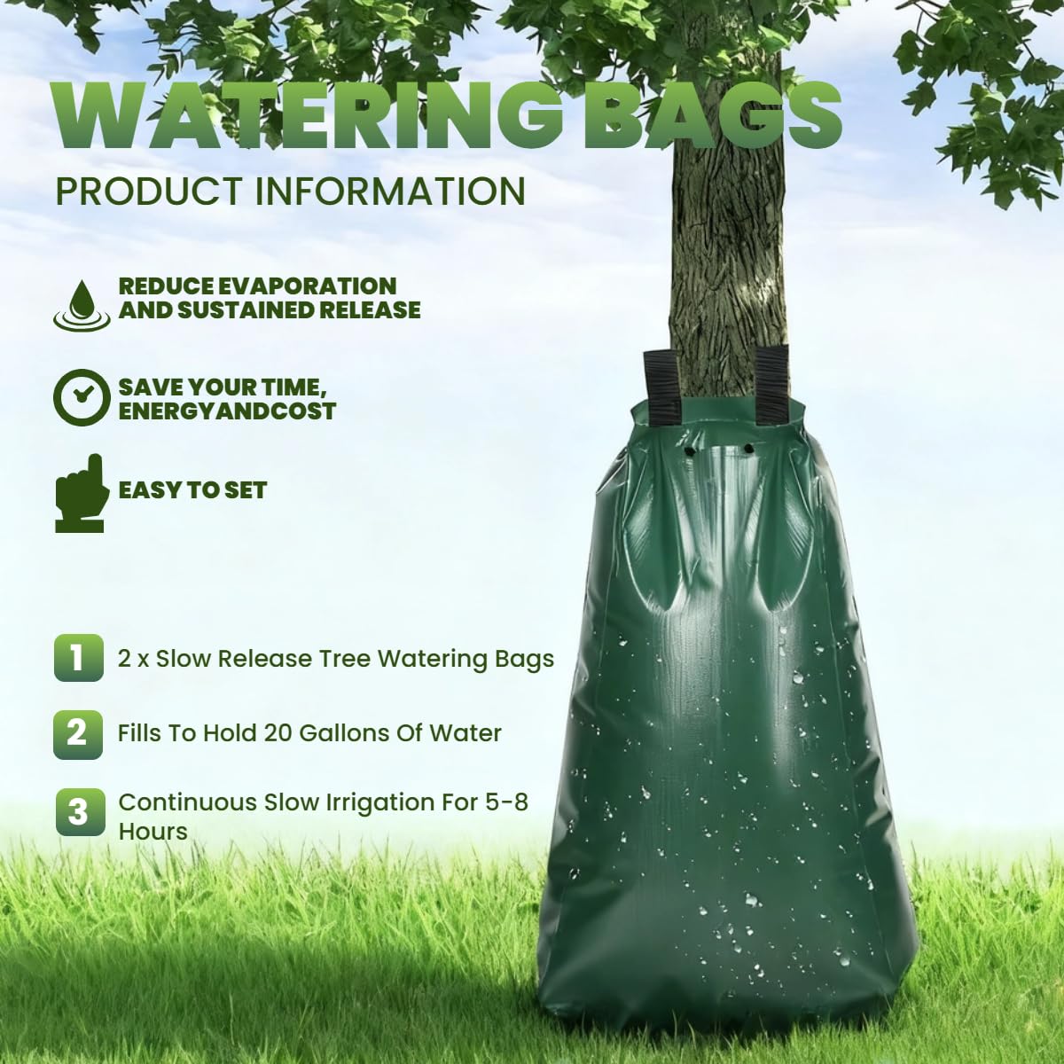 Baumbewässerungssack,Wassersack für Bäume, Baumbewässerungsbeutel, Bewässerungssack mit Reißverschluss, Robust und Wetterbeständig für Kleine und Große Bäume Jungbäume und Sträucher, 2STK, 75 L
