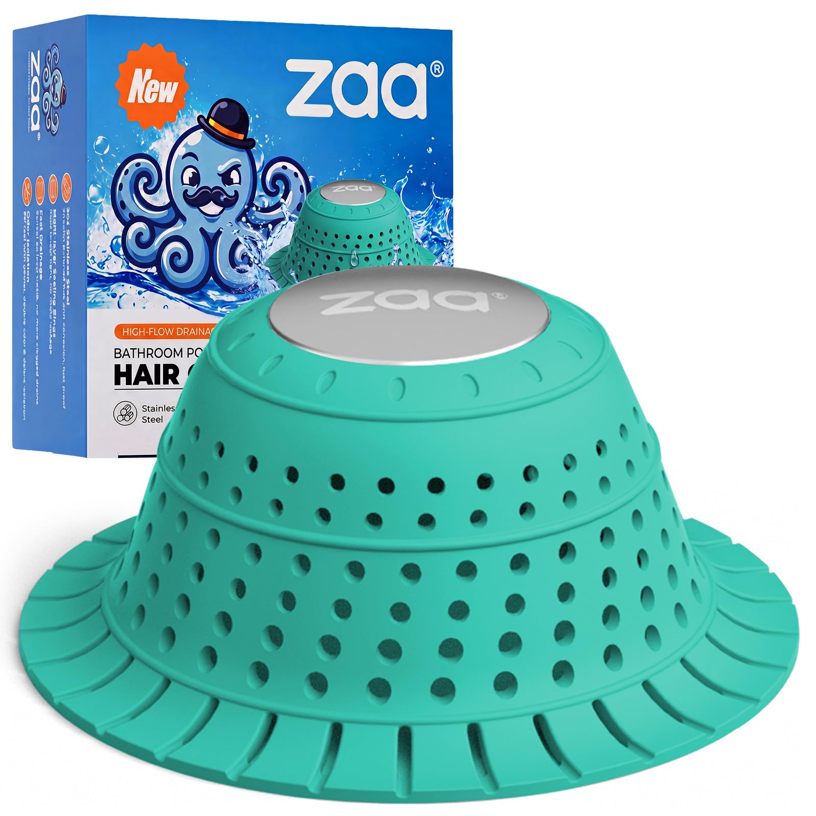 zaa Bathtub Drain Hair Catcher, Silicone Collapsible 1 Pack Drain Protector for Pop-Up and Regular Drains of Shower, Bathtub, Tub, Bathroom, Sink, Mint Green