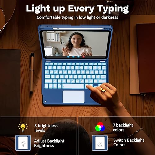 Miniatura 6 de MoKo Funda con teclado táctil para iPad (A16) 11 generación de 11 pulgadas 2025, iPad de 10.9 pulgadas de 10.9 pulgadas, funda con soporte para