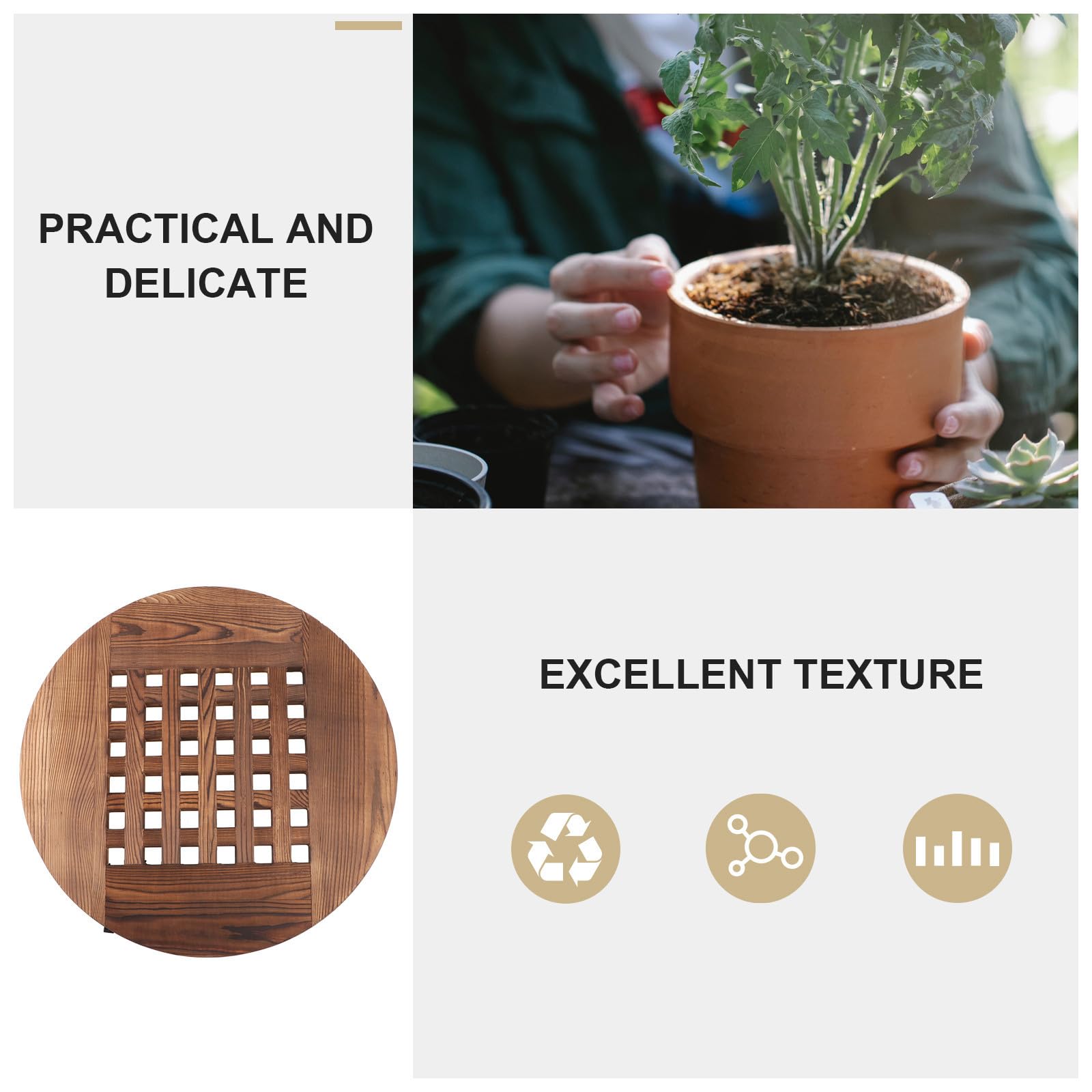 Uonlytech Vassoio Rotondo in Legno per Vaso e Fiori, Robusto e Decorativo