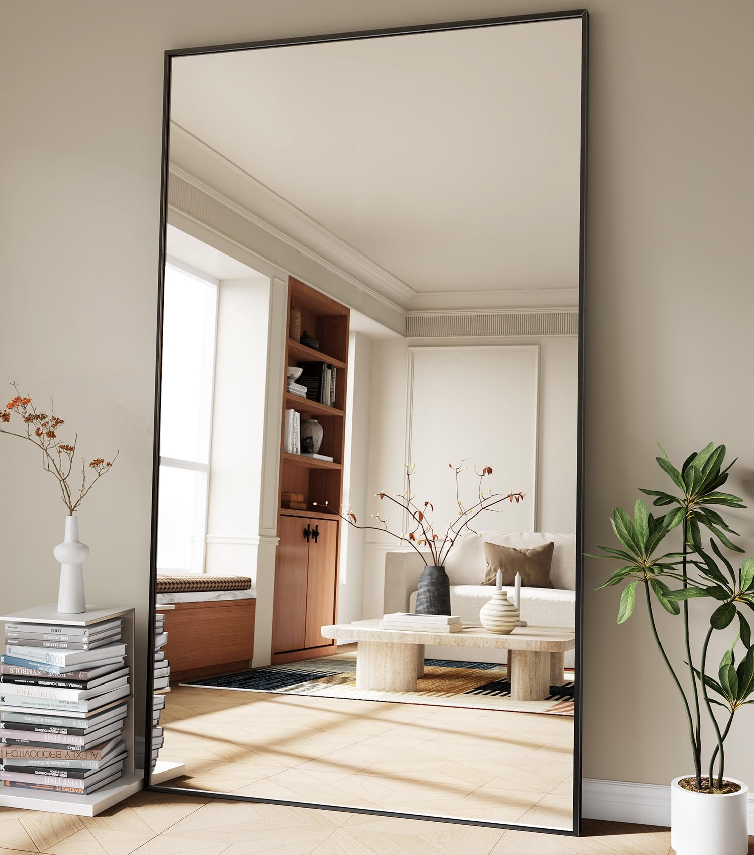 Koonmi 81"x41" Floor Mirror Full Length, Bedroom Floor Body Mirror with Stand, Large Black Mirror, Leaning, Standing or Hanging Horizontally/Vertically