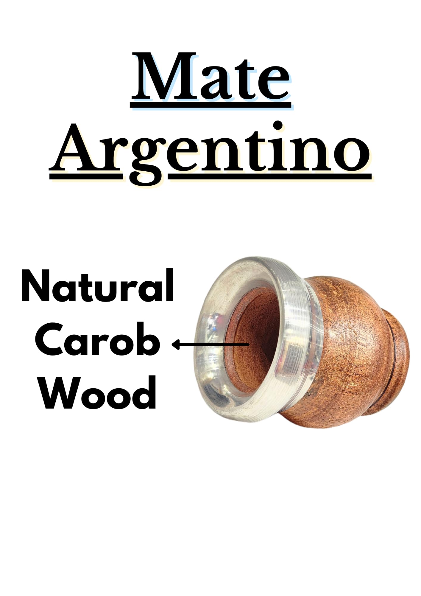 Tazza opaca in legno di carrubo naturale e acciaio inossidabile, opaca argentina con lampadina, Zucca di Yerba Mate, Gourd opaco cup
