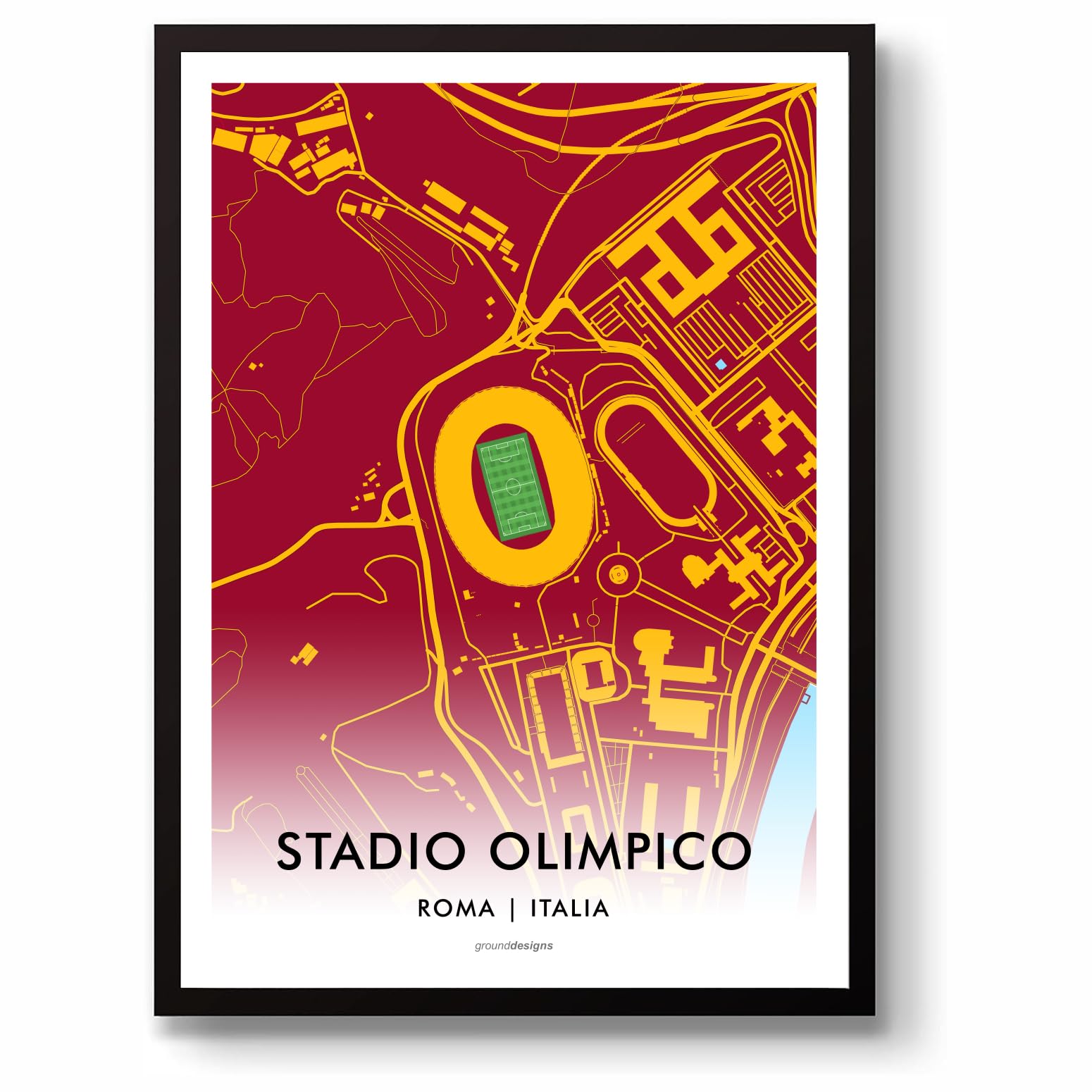 GroundDesigns A.S. ROMA Football Gift STADIO OLIMPICO Rome Italia 90 Stadium Art Map Unframed A3 Print