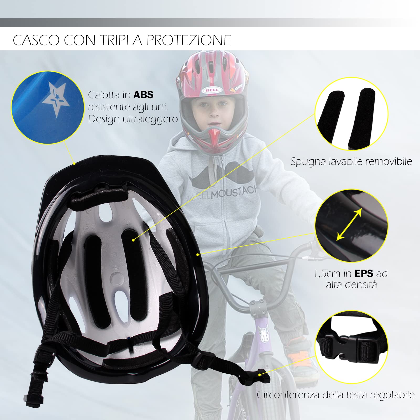 Casco Wisdom per Bambino in ABS con Schiuma EPS Chiusura Regolabile Colore Colore Blu
