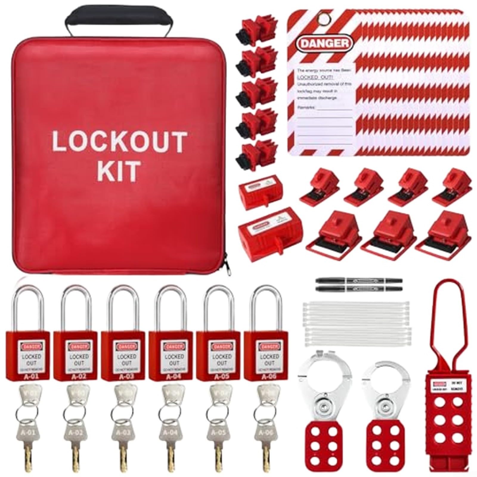 Kit de bloqueo eléctrico con 6 cerraduras de seguridad, compatible con OSHA para disyuntores, equipo de seguridad industrial con bridas
