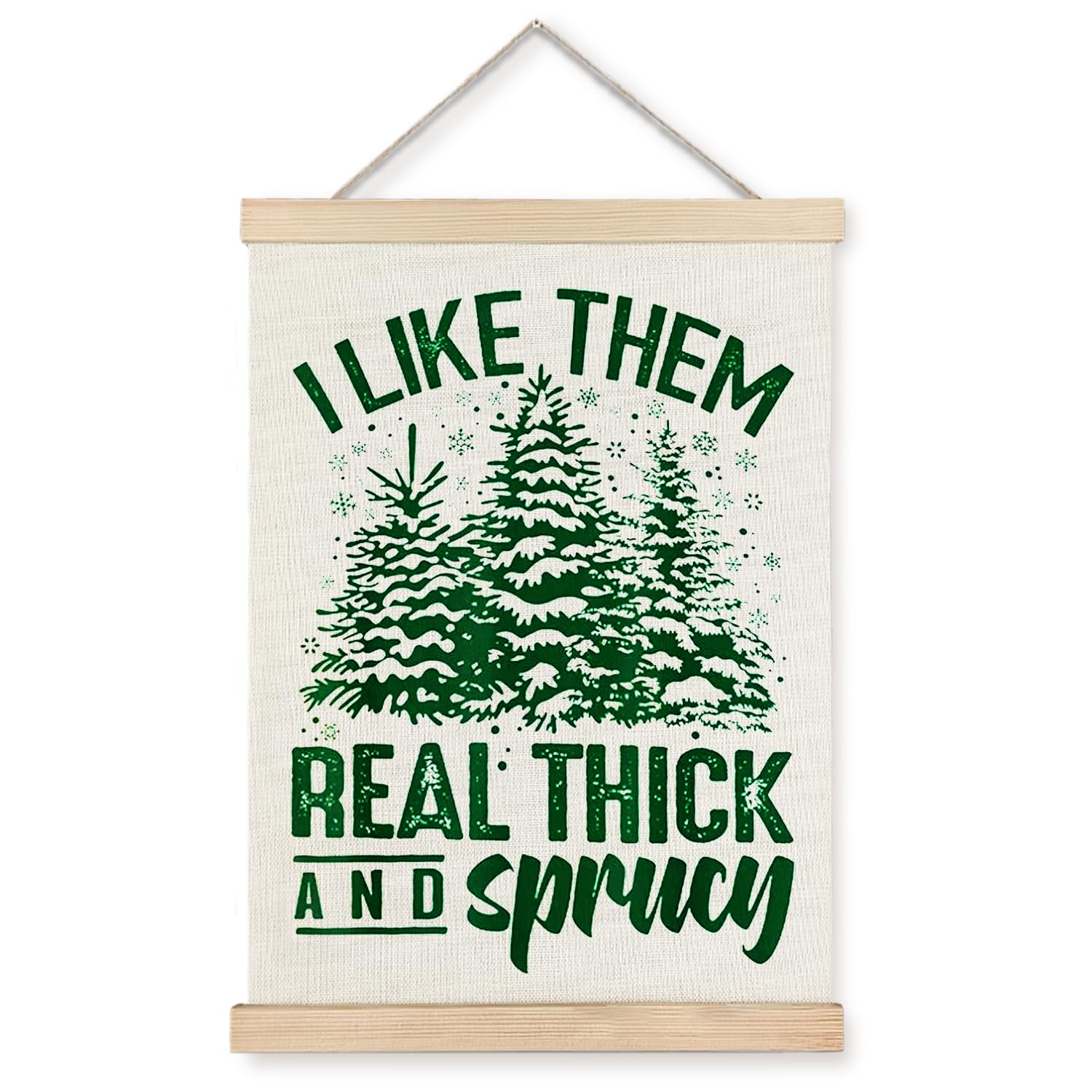 Supwhd Winter Christmas Tree Wall Decor, I Like Them Real Thick and Sprucey Green Christmas Tree Wall Art, Christmas Tree Canvas Pictures Art Wall Decor for Home Office, 12x16 Inches