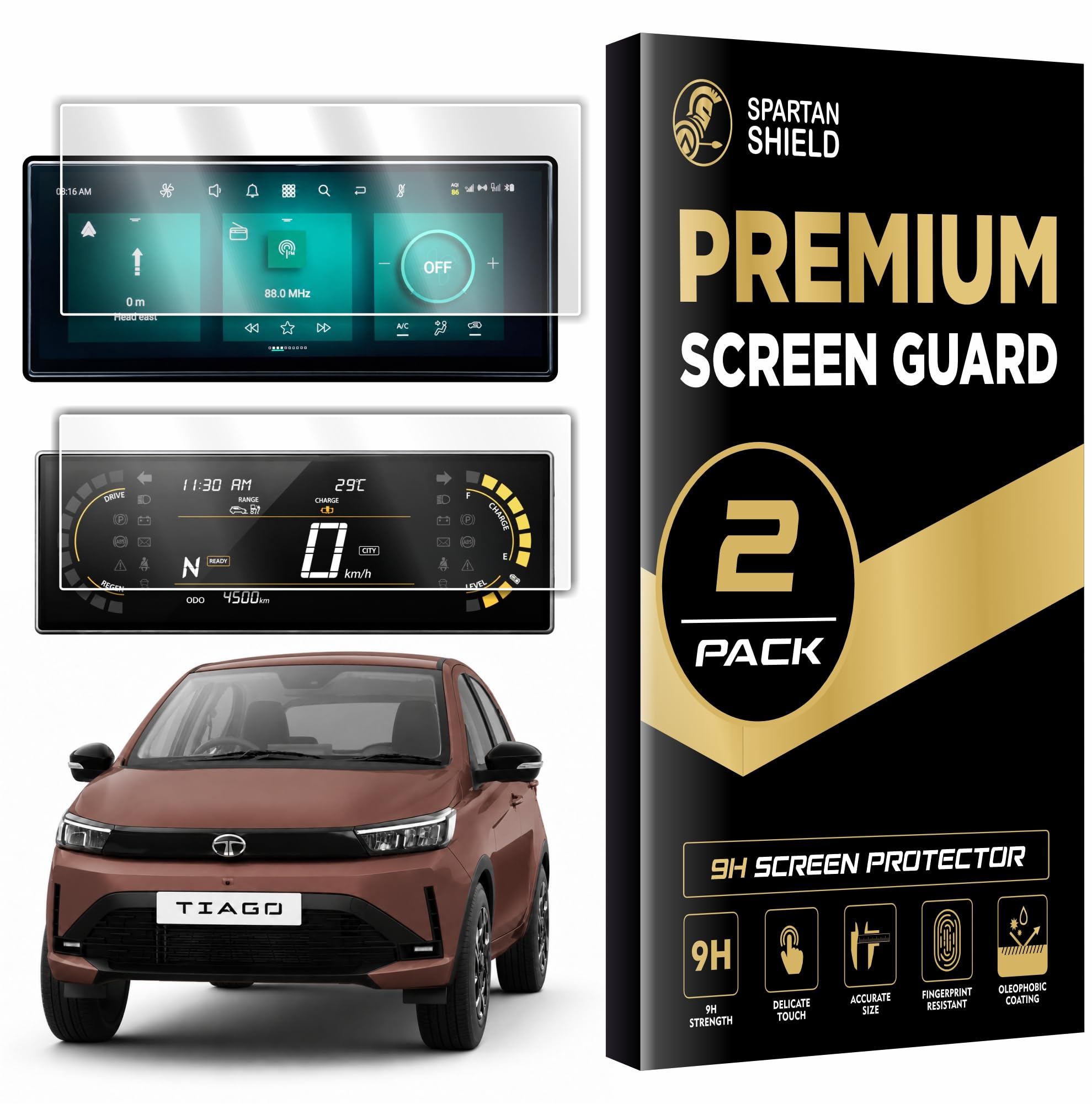 SPARTAN SHIELD [2 PACK] Screen Guard For TATA TIAGO 2026 Facelift || Creative & Creative+ || 10.25 Inch Infotainment Touchscreen + 5 Inch Instrment Cluster Protector | Anti Scratch | Water Resistant | HD Clear | High Touch Sensitivity | TataTiago 9H Car Display Accessories 2026+ [Not Tempered Glass]-image-10