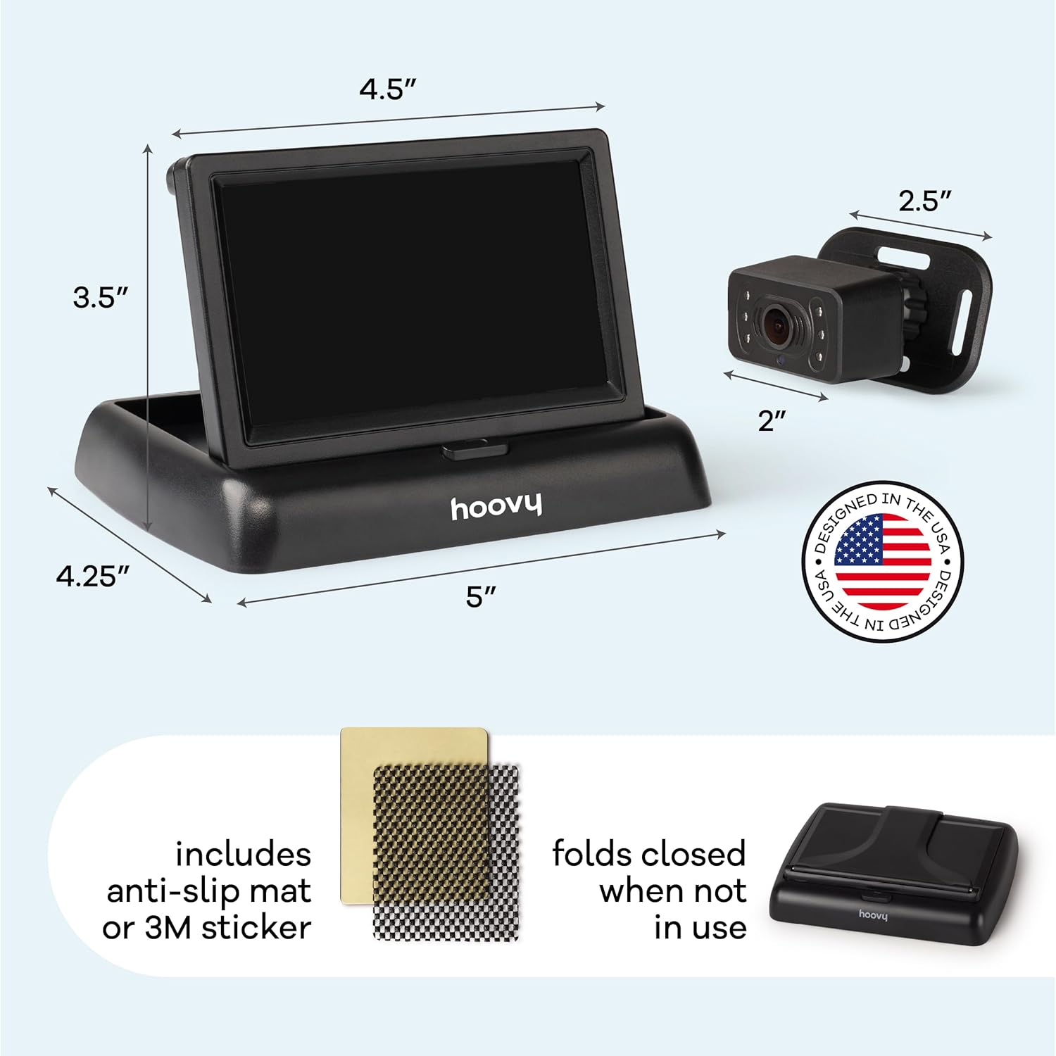 Hoovy Baby Car Camera Monitor, HD Real-Time Video, Rear-Facing Safety View, Easy Install