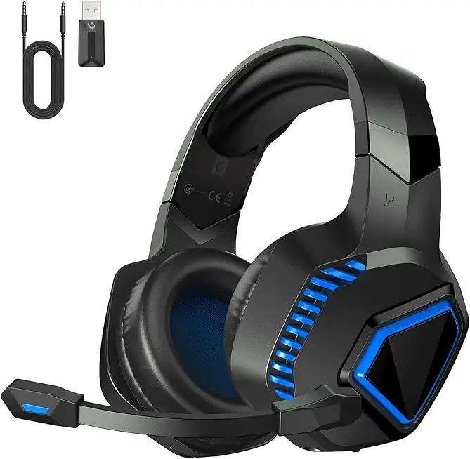 Wireless Gaming Headset, 2,4 GHz Gaming Kopfhörer Kabellos für PS5, PC, Switch, Mac, Noise Cancelling Headset mit Mikrofon, Bluetooth Headset mit Kabel 3.5mm für Xbox Series X
