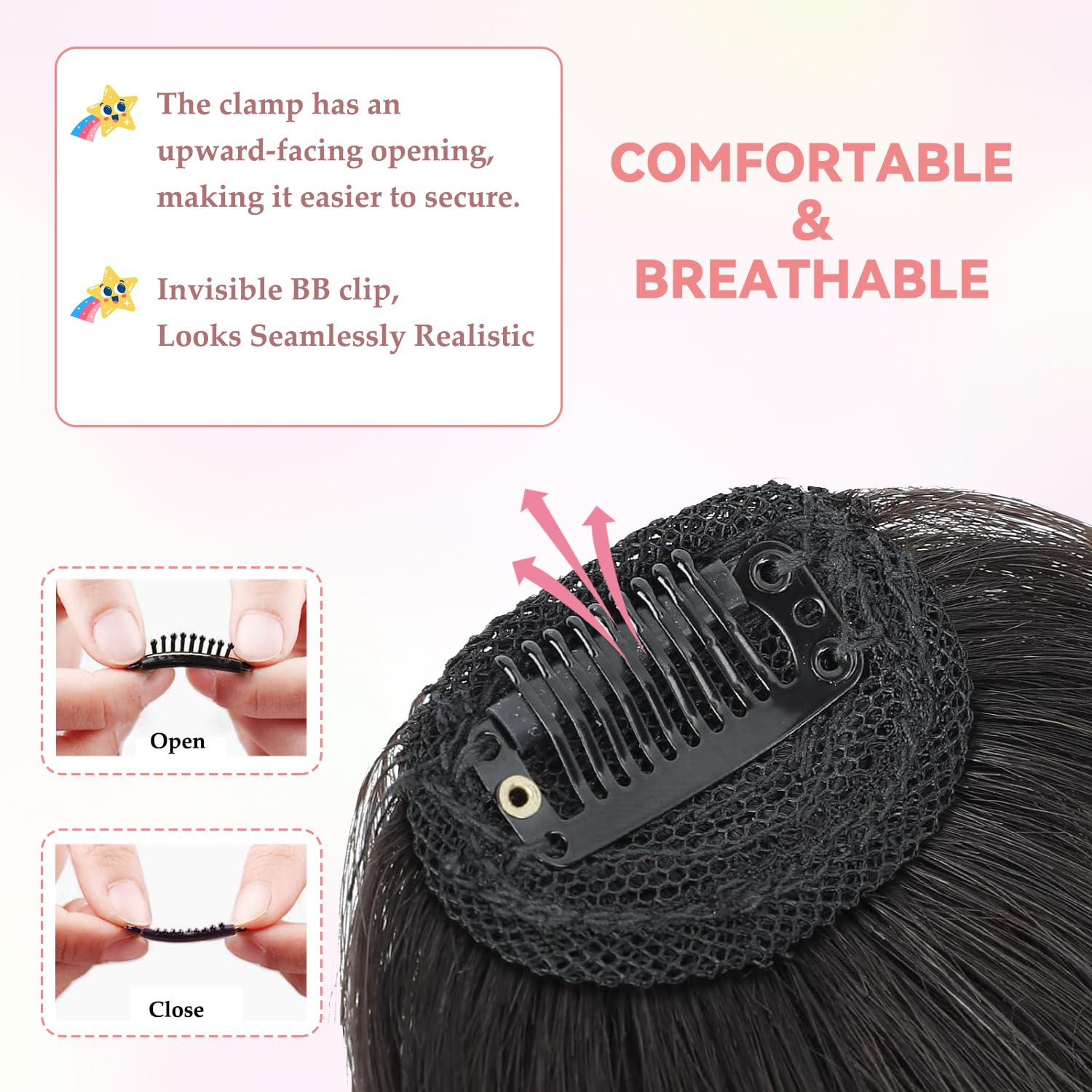 Clip In Fringe 100% Real Human Hair Bangs Hair Clip Thin Bangs On Hairpiece On Air Bangs With Temple Wispy Bangs Hair Extensions for women (Brown Black - Image 3