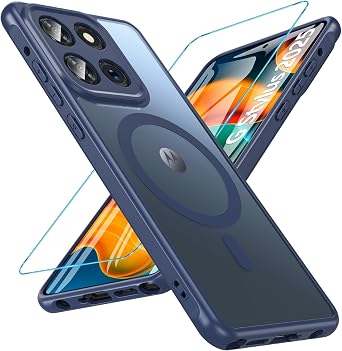 BESINPO Magnetic for Motorola Moto G Stylus 5g 2025/2026 Case with Tempered Screen Protector, Compatible with MagSafe Shockproof Military Drop Translucent Matte Cover for Moto G Stylus 5g 2025,Blue