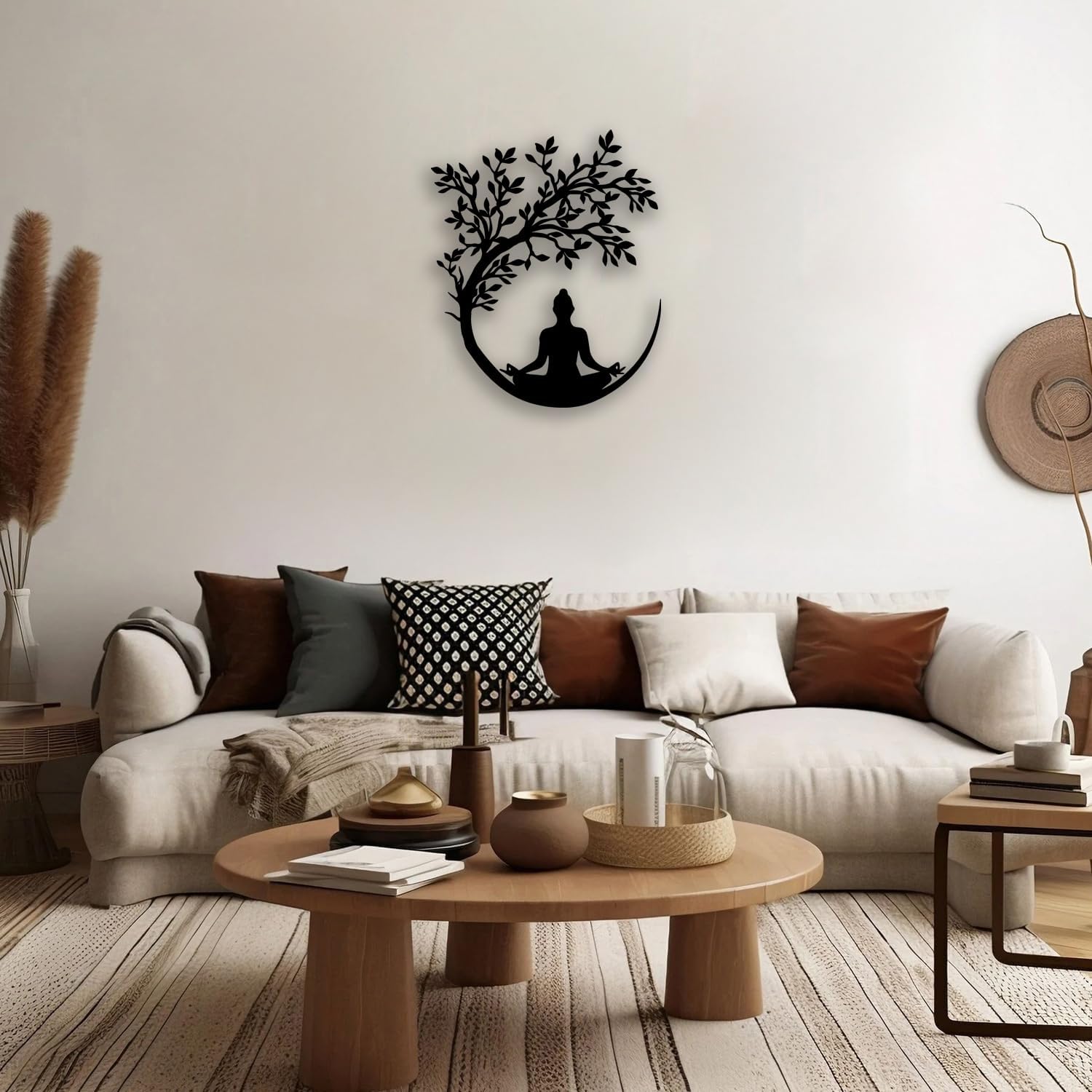 OPTYBVFD Tree of Life and Buddha Metal Wall Decor - Zen Room Decor Wall Art Home Decor for Living Room, Bedroom, Office, Yoga, Meditation (Black)